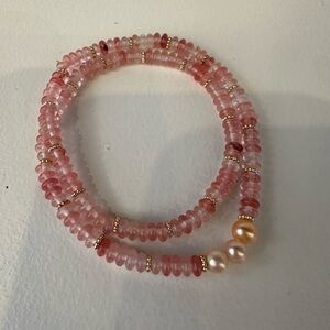 Strawberry Quartz Bracelet with Gold Accents